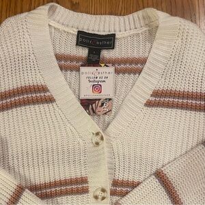 Polly & Esther Knit Women's Cream striped cardigan.
